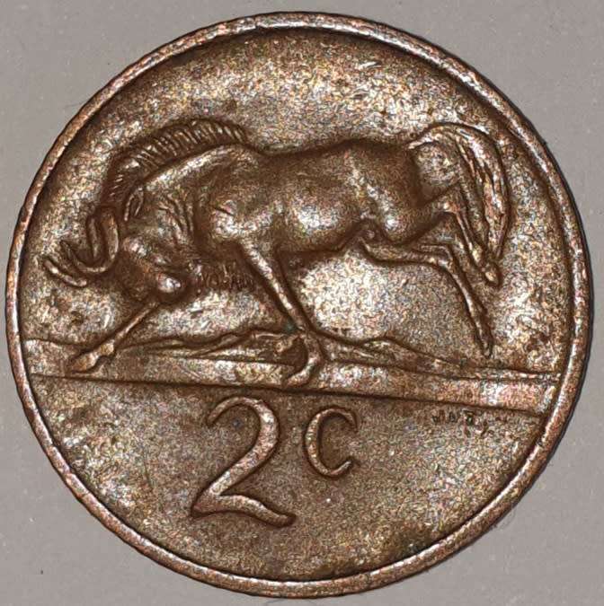 1972 - 2 CENT COIN (TWO CENT COIN) - RSA - BRONZE - KM#83 - BILINGUAL LEGEND - WILDEBEEST